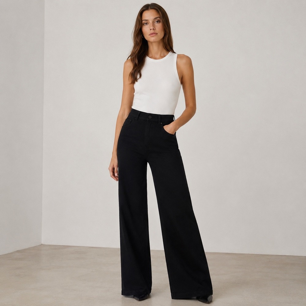 L'AGENCE Pilar Wide Leg Pants Womens 25 Black High Rise Knit Stretch